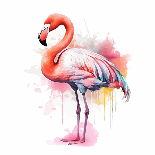 flamingo, detailed, cartoon style, 2d watercolor clipart vector, creative and imaginative, hd, white background