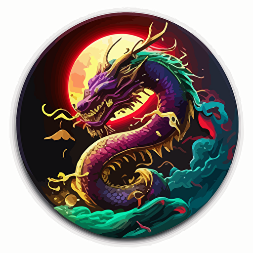 dragon japanese style with fire flames gold coins red clouds scifi vector detailed high definition purple green blue yellow