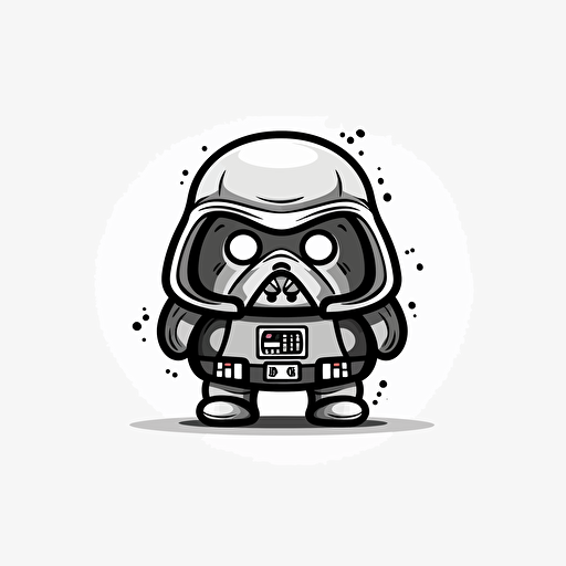 Chubby darth vader illustration, looking at the camera, minimal, outline strokes only, black and white, logo, vector, white background