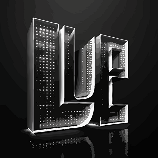 logo, the letters L U E combined to create a square, vector image, white letters, black background