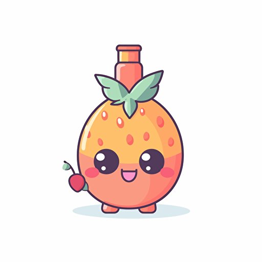 Kawaii single fruit scewer, flat, 2D, vector, 16 colors, white background, in anime chibi style
