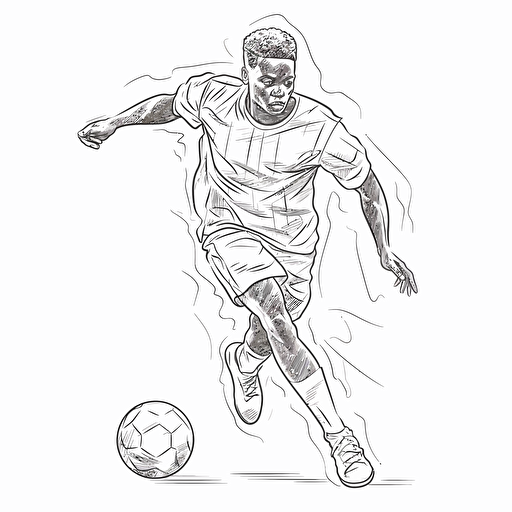 vector illustration line drawing of a young African man Soccer player, playing soccer.