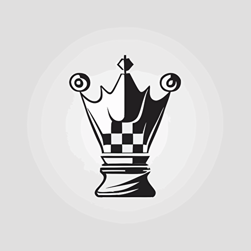 a minimal vector logo, chess king piece, chef hat, white background, black and white