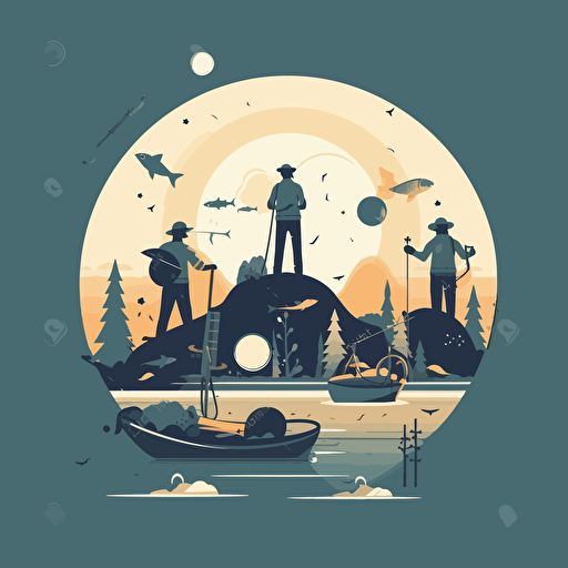 a successful day fishing, modern minimalist design, vector