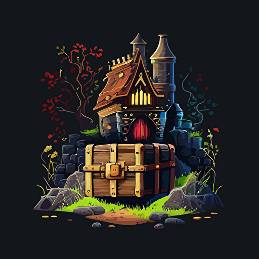 simple vector of chest and castle, black background