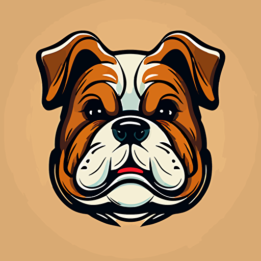 happy dark english bulldog head, cartoon eyes, cute smile, vector logo, vector art, emblem, simple, cartoon, 2d