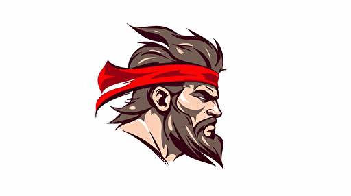 logo Muscle man in vectorial with red bandana on the head floating with the wind white background