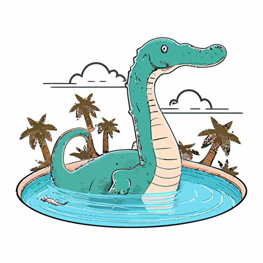 loch ness monster at a pool party, vector logo, vector art, emblem, simple cartoon, 2d, no text, white background