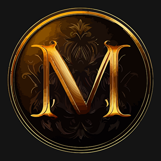 round logo for sticker with dark gothic letter M, vector, HD, super resolution, gold letter