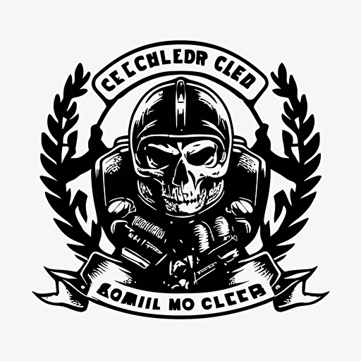 motorcycle club logo, Cafe racer and skeletor, simple vector, black and white