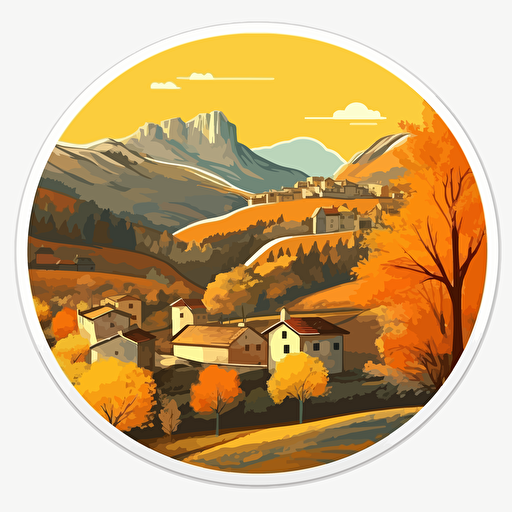 cevennes, landscape, vector art, white background, sticker