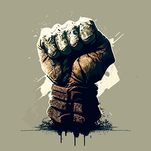 A vector art rendering of a fist wearing full-length gloves, with a gritty and textured look, front view