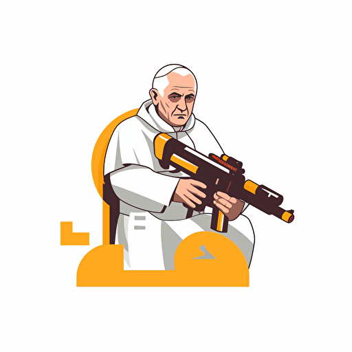 2D vector icon. Pope with a machine gun. Arsenal FC logo color theme and shape. White background