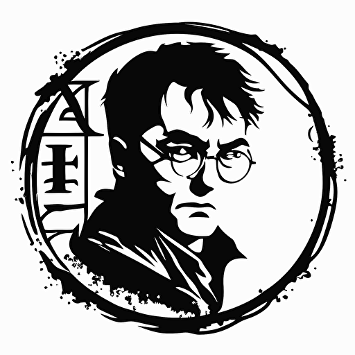 harry potter vector style logo, black, white background