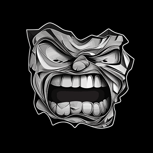 sticker, angry piece of gum, contour, vector, black background