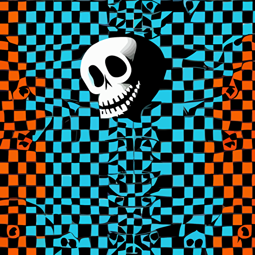 A repeatable square pattern design withJack Skellington as a bright calavera design, vector, vibrant, black background