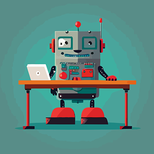 Robotic teacher front of table, vector style