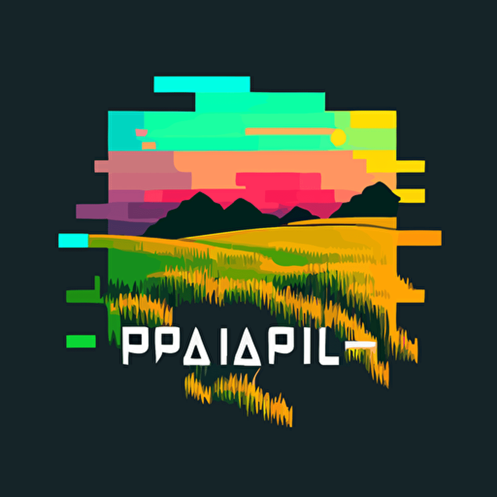 Modern pixel logo, prairie, grasslands, 80's colors, vector image HD
