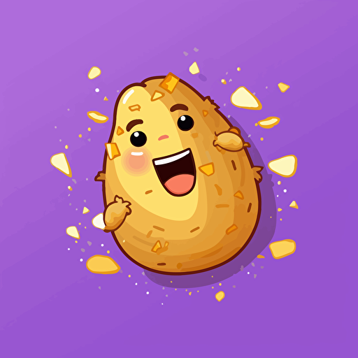 a twitch potatoes emote who celebrate, vector, contour, with confeti behind, unicolor background