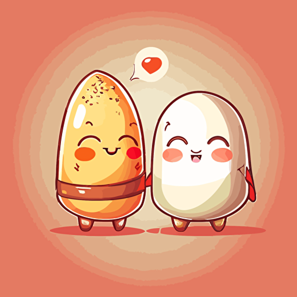 two cute eggrolls smilling red and white. Vector style. 2D. Drawing.