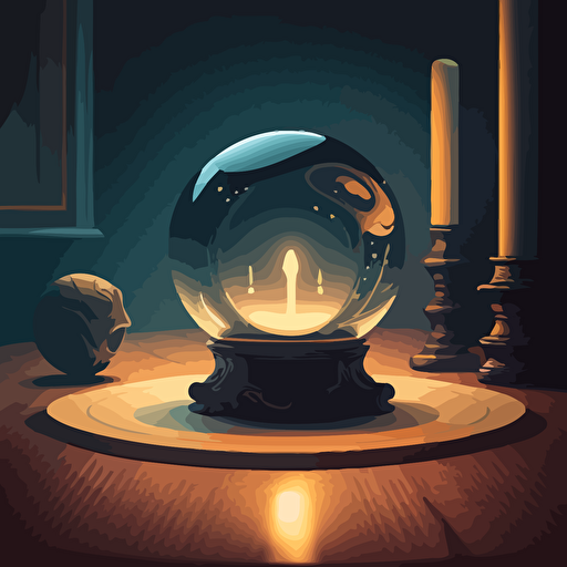 an illustrated scene of a magic ball on a table surface. vector, moody