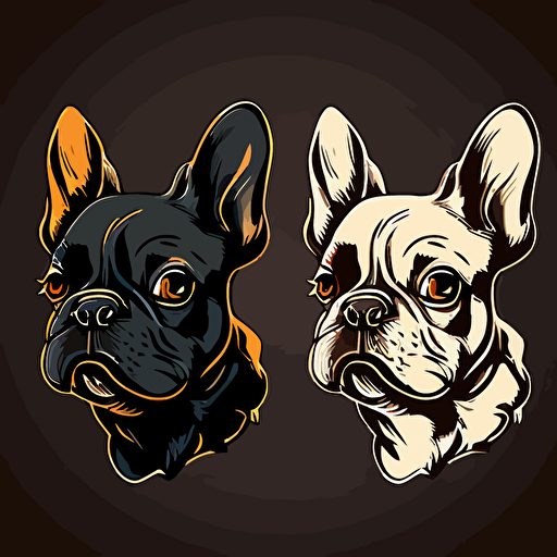dark french bulldog and english bulldog head, cartoon eyes, vector logo, vector art, emblem, simple, cartoon, 2d