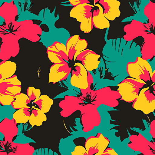 tropical flowers in a pattern, pop art, simple, high quality, vector