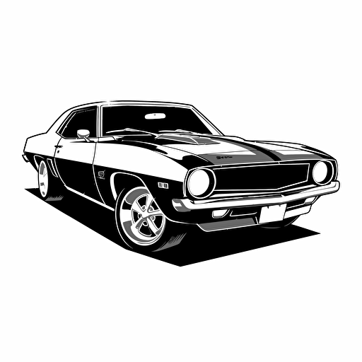 restored classic muscle car, black and white design, vector isolated on white