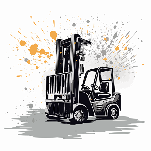 black and white image of a forklift with splash of dust showing it in action, colored cartoon style, flat design vector, white background, ar 1:1