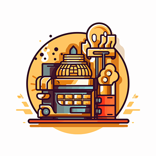 a coffeeshop logo showing a vector of a coffee machine with pancakes and waffles.