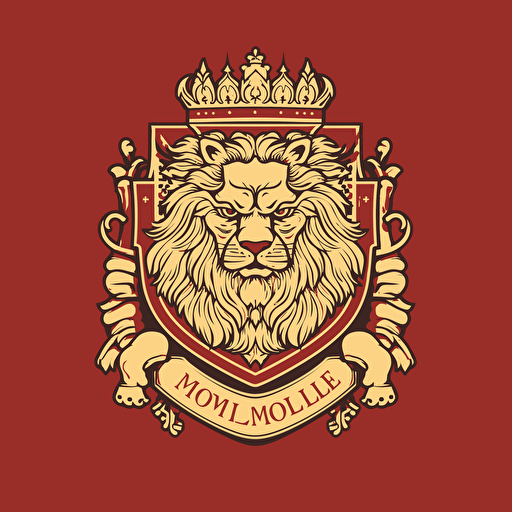 flat vector logo style image of a moorish European coat of arms crest with a melanated head on the front with a lion in the top right corner and a wolf in the bottom left