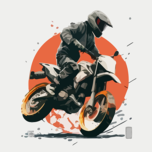 a simple vector image of a guy on a dirt bike doing a wheelie on the street the guy does not have a helmet on, the picture is in initial D style**