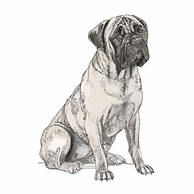 This Bullmastiff is a pure breed with a long body and average stature. It has sharp iron teeth and a hard and sharp tongue. Its coat is light, cuddly and polite. They can create a fun and lasting space in the family. vector, contour, white background