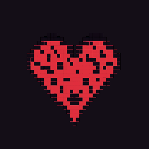 cute pixelated heart, 2d, minimal, vector, flat, red with black outline