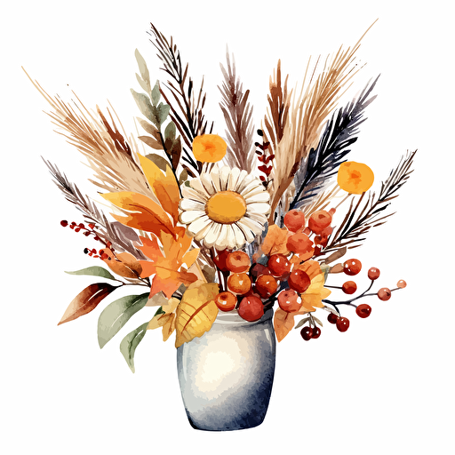 watercolor vector illustration boho autumn arrangement sticker white background