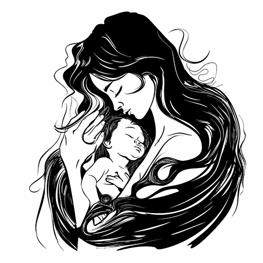 the personification of undying love of a mother for her baby, intense black and white vector