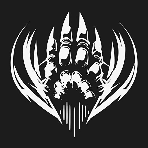 very stylized vector 2D cyber-punk white bear paw logo with long claws