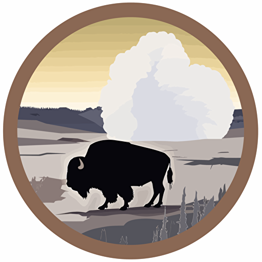yellowstone, bison, old faithful, vector art, circular design