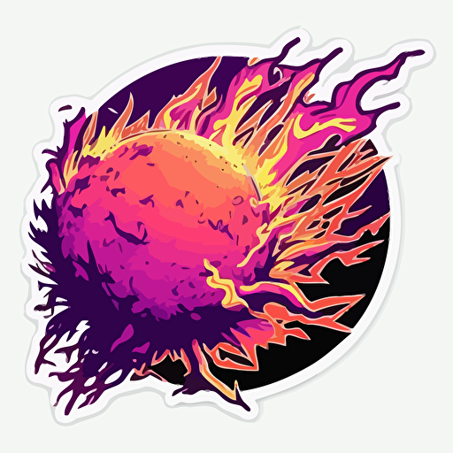 a fireball vector illustration sticker, simple, no gradients, purple tint