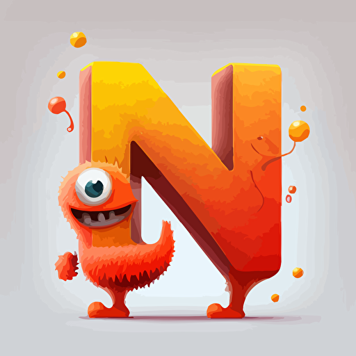 a bright vector style cute creture that is the shape of the letter N