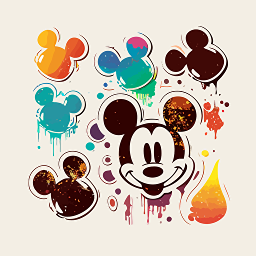Vector art of Mickey illustration stickers, vivid colors, colorful, pastel cute colors, white background