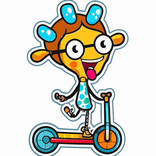 sticker, happy giraffe riding a unicycle, colorful, kawaii, vector, contour, white background