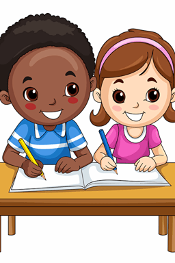 vector art black boy and white girl both writing