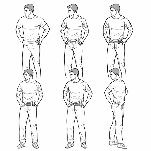 male body poses No Shadow. Cartoon. Coloring page. Vector. Simple.