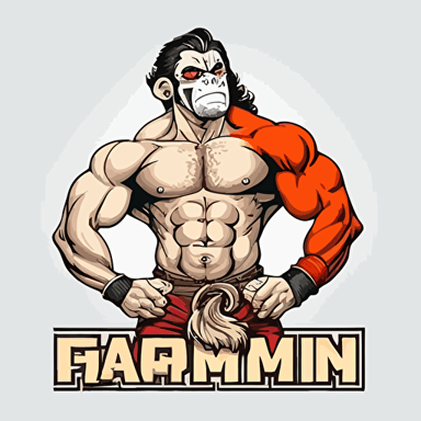lord hanuman , gada , gym , muscles , inpiration , text , white background , powerful , inspiring , cartoon , vector