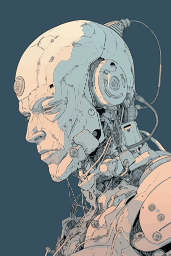 cyborg, moebius comic style, minimalistic vector,