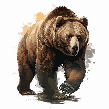 Big bear, facing forward, large teeth and claws, vector art