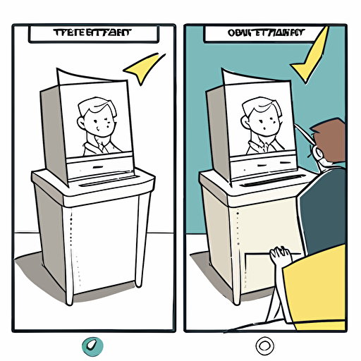 draw a 2D vector, cartoon, ballot, a simple drawing, in color but bordered with a black line, flat drawing and without details on a white background