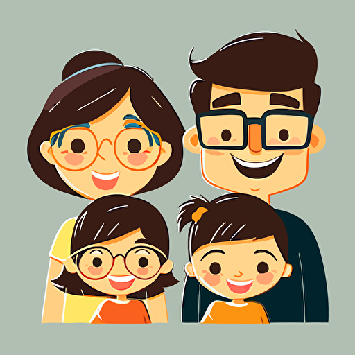 family of 4, smiling, vector