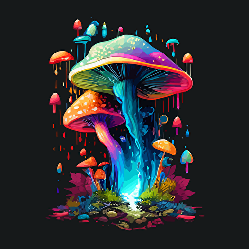 dmt mushroom combination bright and vibrant with a waterfall animated effect with bright colors and make it a png vector